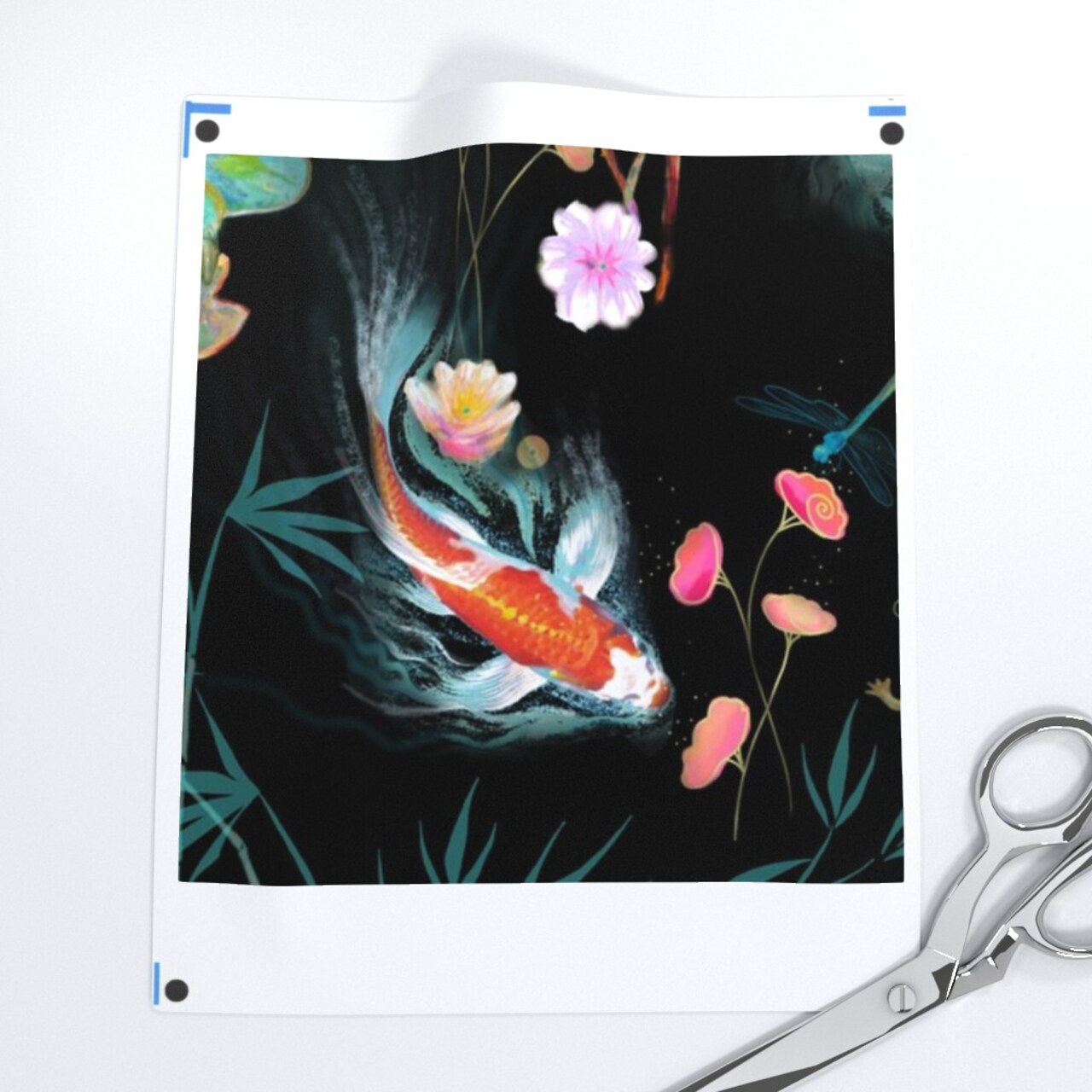 Koi, Fish, Japanese, Water Garden, Black, Chinoiserie, Floral, Flowers Custom Printed Fabric by Spoonflower Various Fabrics by the Yard or Fat Quarter